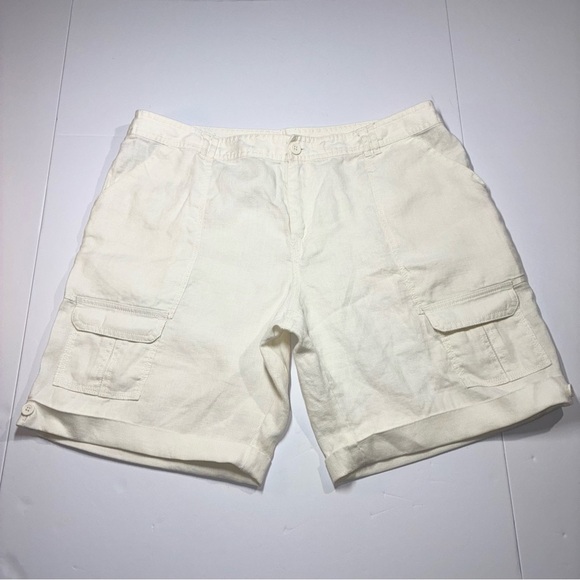 Coldwater Creek 100% Linen Shorts Ivory Size 16 
Double button, zipper - Picture 1 of 7